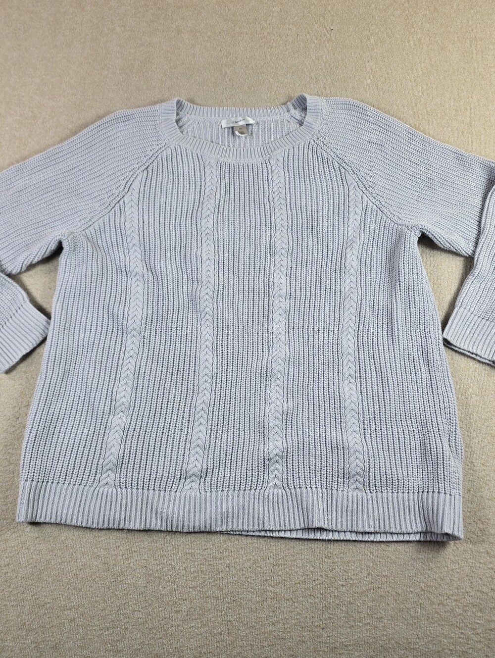 CJ Banks Cable Knit Sweater Gray 2X Womens Crew Neck Cotton Pullover